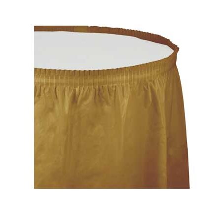 TABLE SKIRT PLASTIC 14'T GLITTERING GOLD