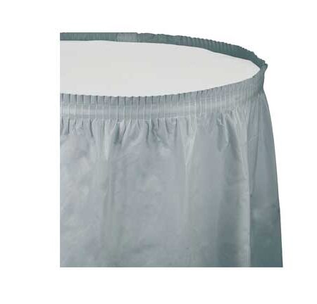 TABLE SKIRT PLASTIC 14'T SHIMMERING SILVER