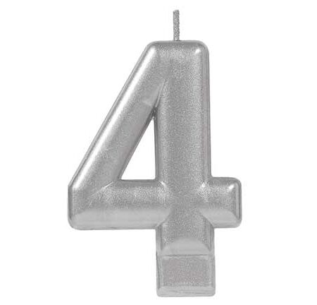 CANDLE MET NUMERAL #4 SILVER
