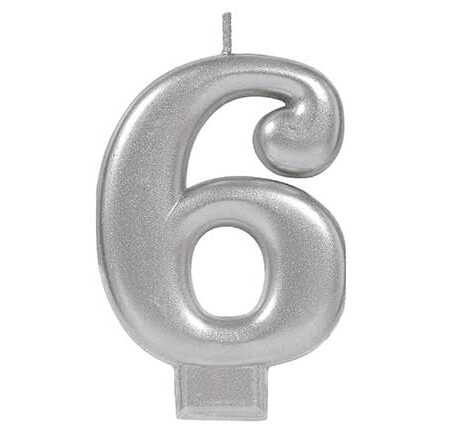 CANDLE MET NUMERAL #6 SILVER