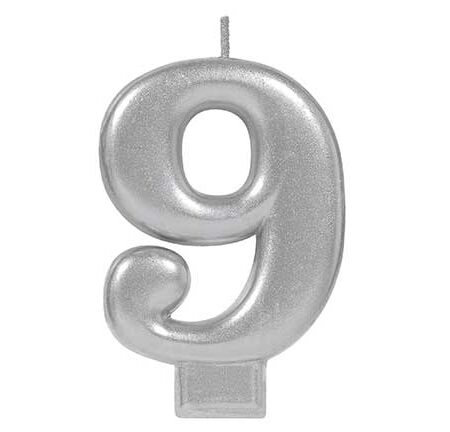 CANDLE MET NUMERAL #9 SILVER