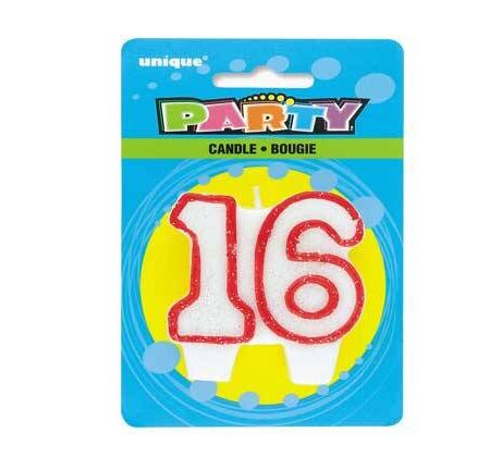 NUMBER 16 RED GLITTER CANDLE