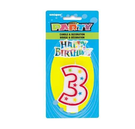 NUMBER 3 GLITTER BIRTHDAY CANDLE