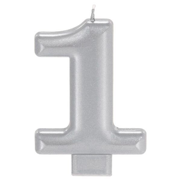 CANDLE MET NUMERAL #1 SILVER