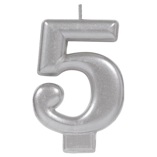 CANDLE MET NUMERAL #5 SILVER