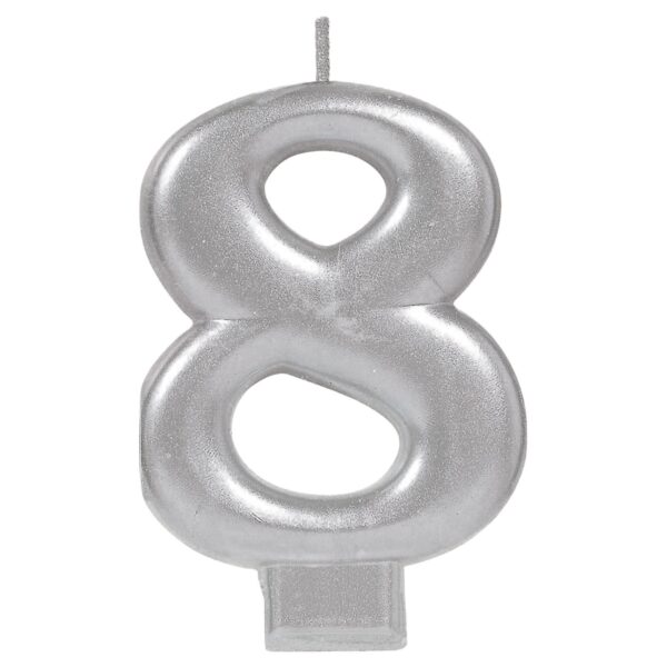 CANDLE MET NUMERAL #8 SILVER
