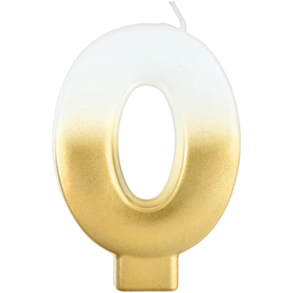 CANDLE WHITE/GOLD NUMERAL #0