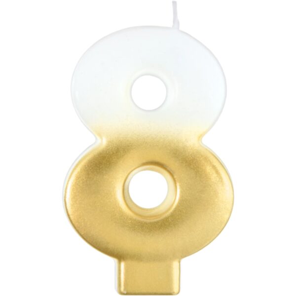 CANDLE WHITE/GOLD NUMERAL #8