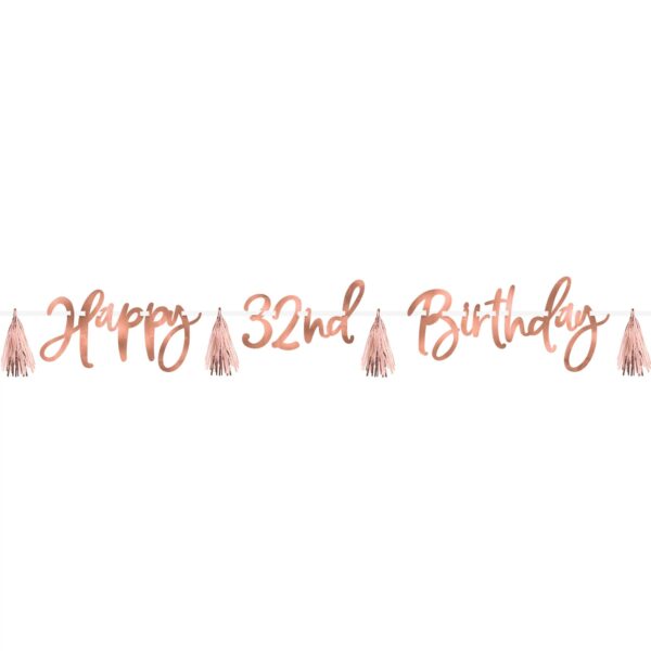 Add-An-Age - Sparkling Celebration Happy Birthday Metallic Blush Happy Birthday Tassel Banner Kit, 9ft