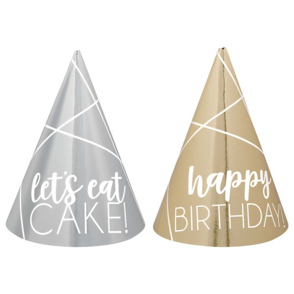 BIRTHDAY ACCESSORIES SILVER & GOLD MINI CONE HATS