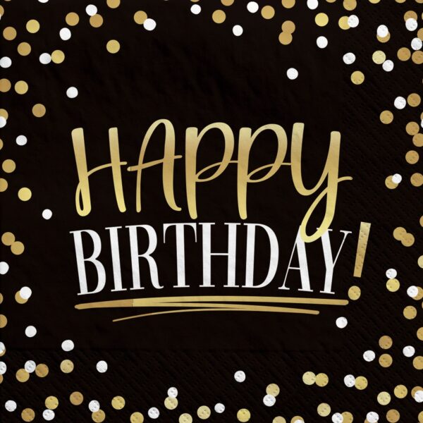 BLACK & GOLD BIRTHDAY BEVERAGE NAPKINS