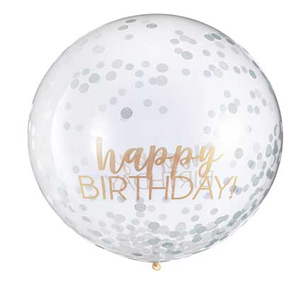 BIRTHDAY ACCESSORIES SILVER & GOLD PRINTED LATEX BALLOON W/ CONFETTI