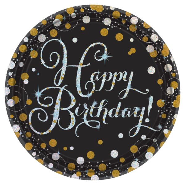 SPARKLING CELEBRATION ROUND PRISMATIC PLATES, 7", HAPPY BIRTHDAY