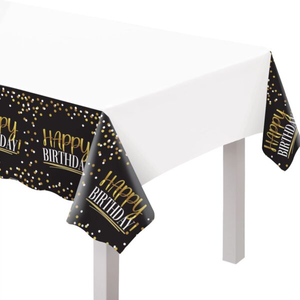 BLACK & GOLD BIRTHDAY PLASTIC TABLE COVER