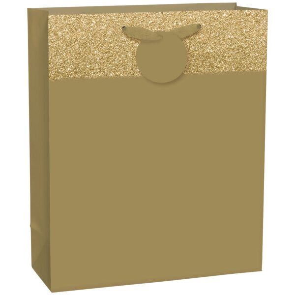 MATTE LARGE BAG W/GLITTER BAND-GOLD, WITH HANG TAG